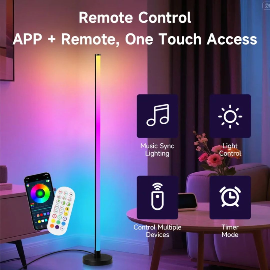 Lámpara De Pie RGB Inteligente Con 16 Colores Y Control Remoto Para Sala Y Dormitorio | Caspri