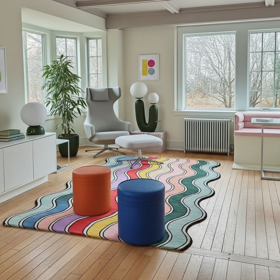 Alfombra de felpa arcoíris con tacto suave antideslizante para sala de estar | Caspri
