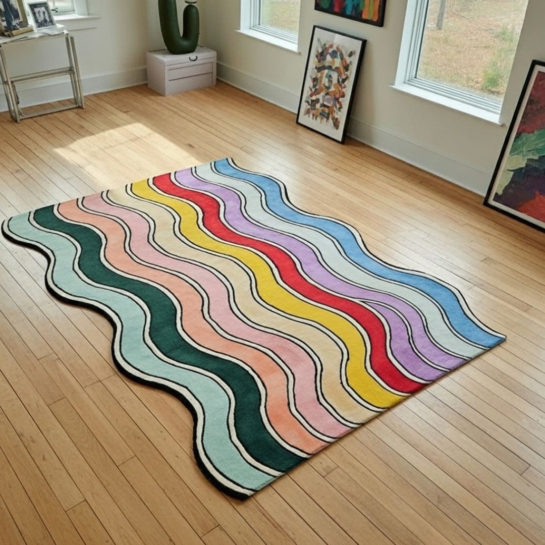 Alfombra de felpa arcoíris con tacto suave antideslizante para sala de estar | Caspri
