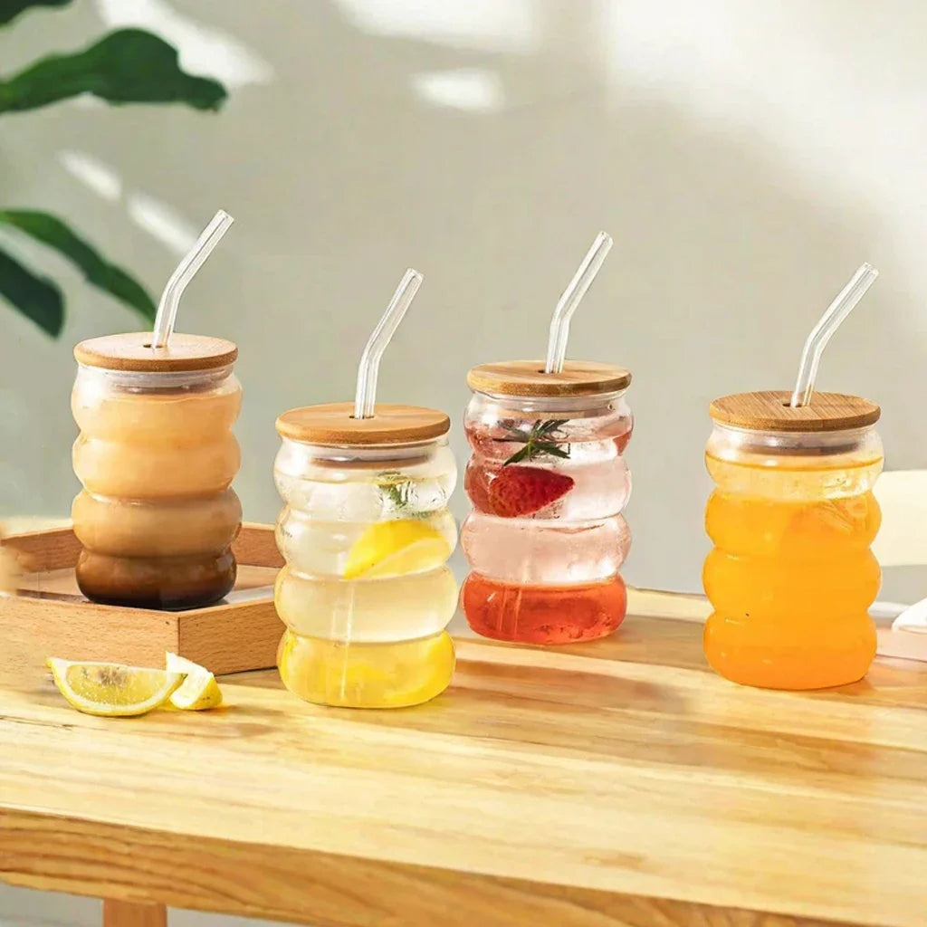 Vaso De Vidrio Resistente Al Calor Con Tapa Y Pajilla Reutilizable Para Hogar Diario | Caspri