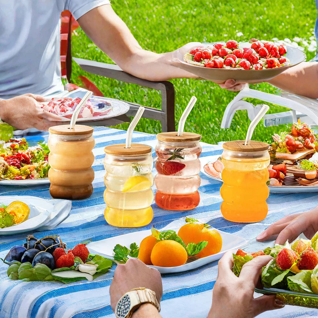 Vaso De Vidrio Resistente Al Calor Con Tapa Y Pajilla Reutilizable Para Hogar Diario | Caspri