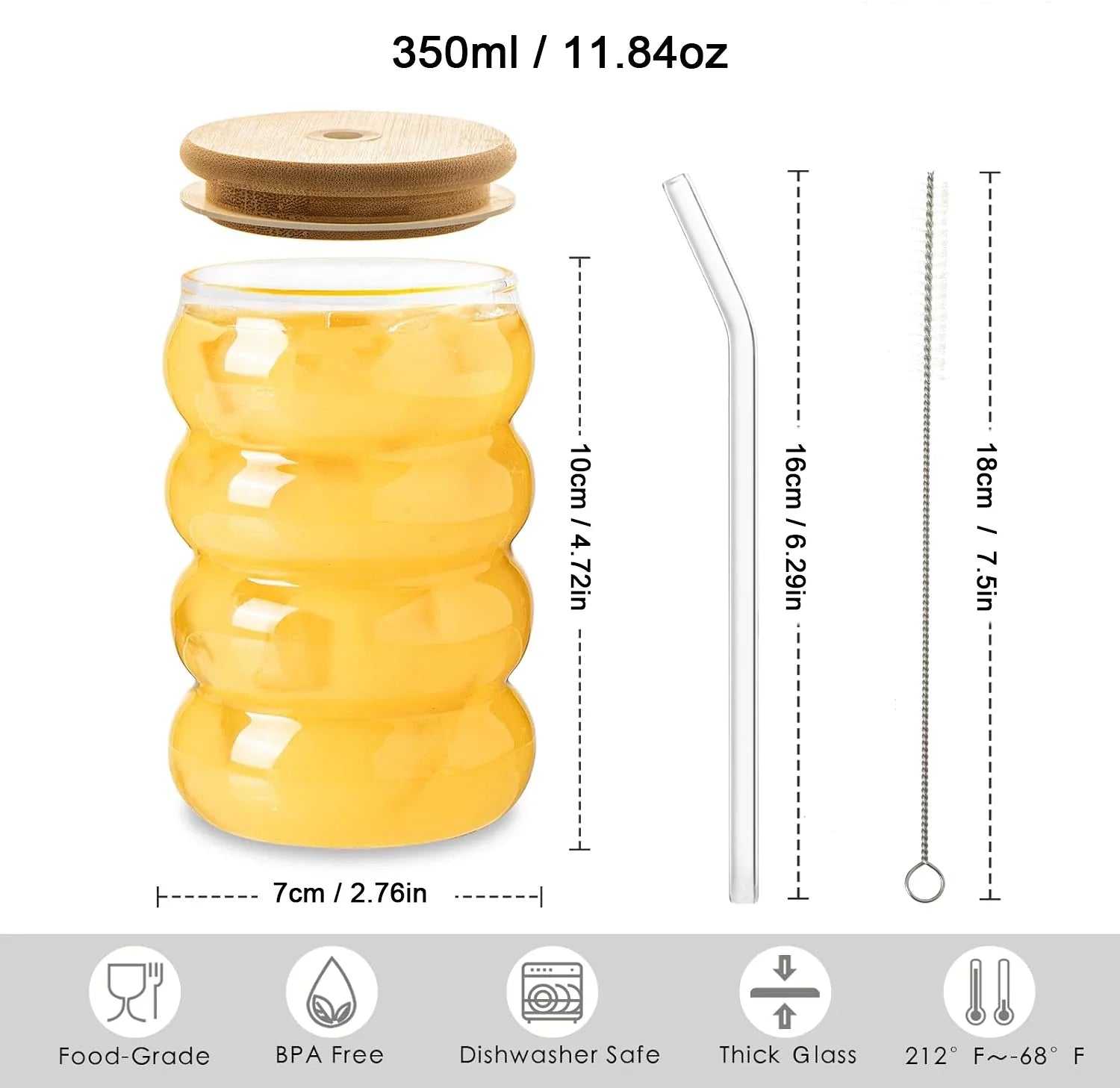 Vaso De Vidrio Resistente Al Calor Con Tapa Y Pajilla Reutilizable Para Hogar Diario | Caspri