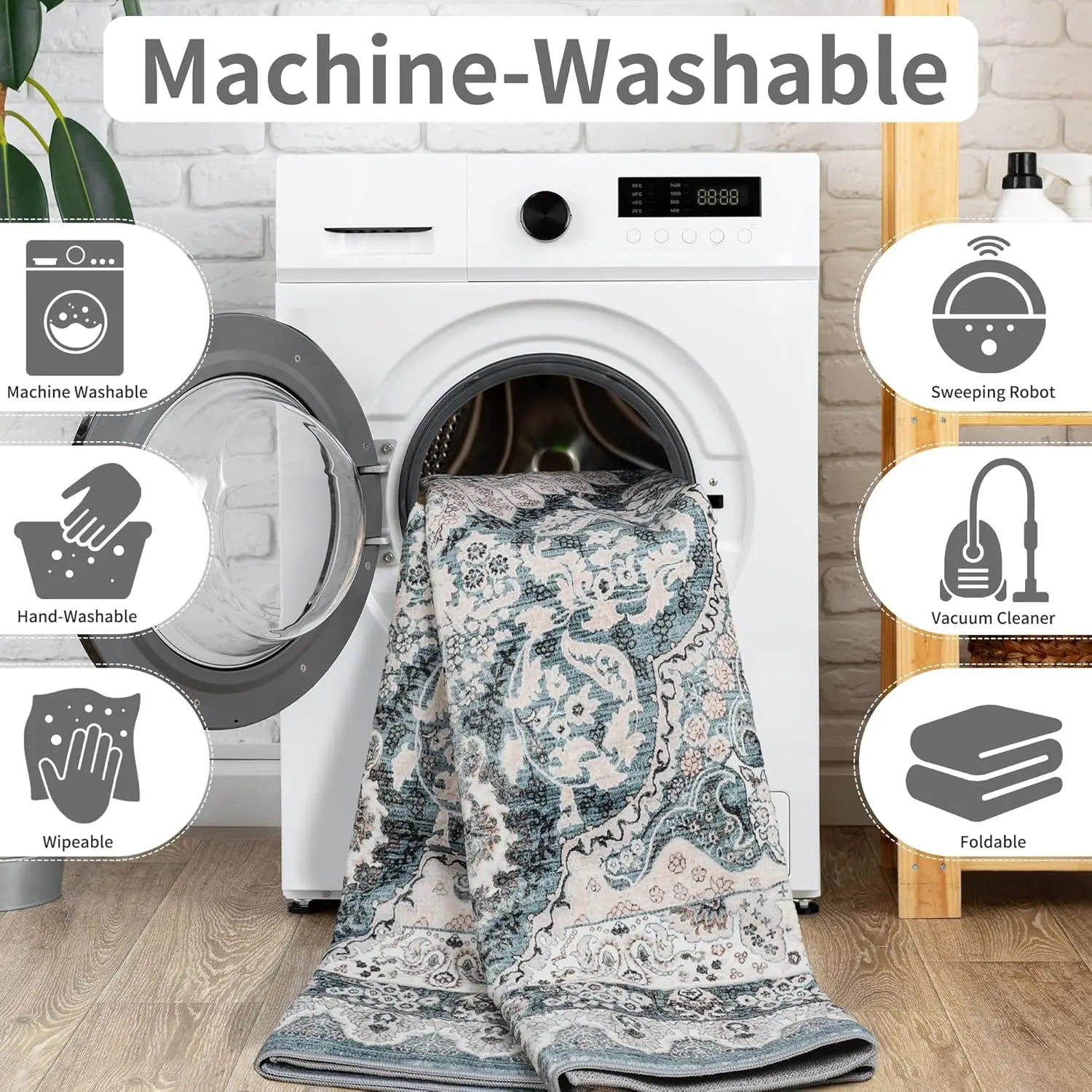 Alfombra Vintage Geométrica Lavable Antideslizante - Caspri