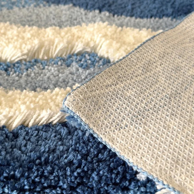 Alfombra Aesthetic Ola Azul Antideslizante – Tapete Tufted Suave