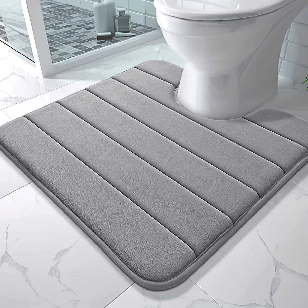 Tapete de Baño en U Antideslizante y Súper Absorbente – Alfombra para Inodoro