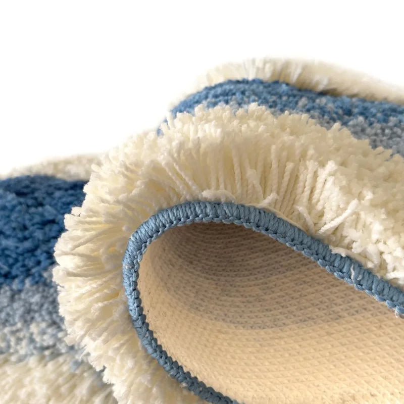 Alfombra Aesthetic Ola Azul Antideslizante – Tapete Tufted Suave